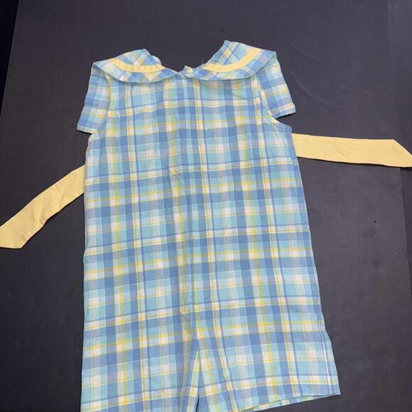 Vintage Rags Land Kids Blue Plaid Gingham Smocked Romper Jon Jon Shortalls 3 - Picture 12 of 14